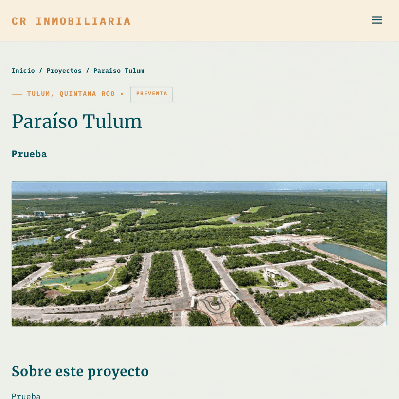 Sitio visto en tablet